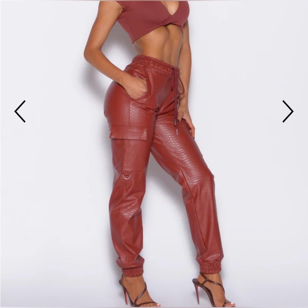 Bombshell Sportswear Maroon Faux Leather Joggers